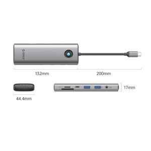 Orico PW11 9in1 USB-C Docking Station 2x USB-A 3.0 1x USB-C 3.0 1x USB-C PD 100 1x HDMI 4K 60Hz 1x microSD/SD 1x RJ45 2.5G Ethernet 1x Audio 3.5 mm - Gray - Image 2