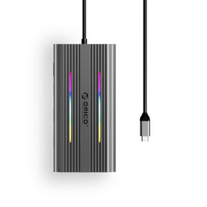 Orico XCR 12in1 RGB USB-C Docking Station 3x USB-A USB-C PD 100W HDMI 4K VGA RJ45 Gigabit SD and microSD Card Reader - Gray - Image 2