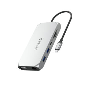 Orico XCR 12in1 USB-C Docking Station 3x USB-A 3.1 1x USB-A 2.0 1x USB-C PD 100 W 1x USB-C 3.1 1x HDMI 1.4 4K 30 Hz 1x VGA 1080p 1x SD 3.0 1x microSD 3.0 1x RJ45 Gigabit Ethernet 1x audio CTIA 3.5 mm - Silver