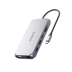 Orico XCR 12in1 USB-C Docking Station 3x USB-A 3.1 1x USB-A 2.0 1x USB-C PD 100W 1x USB-C 3.1 1x HDMI 1.4 4K 30 Hz 1x VGA 1080p 1x SD 3.0 1x microSD 3.0 1x RJ45 Gigabit Ethernet 1x audio CTIA 3.5 mm - Gray