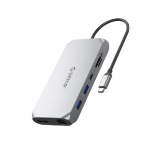 Orico XCR 12in1 USB-C Docking Station 2x USB-A 3.1 1x USB-A 2.0 1x USB-C PD 100W 1x USB-C 3.1 2x HDMI 2.0 4K 60Hz 1x DisplayPort 1.4 4K 60Hz 1x SD 3.0 1x microSD 3.0 1x RJ45 Gigabit Ethernet 1x audio CTIA 3.5mm - Gray