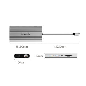 Orico XDR 12in1 USB-C Docking Station USB-A USB-C HDMI 4K VGA RJ45 Gigabit PD 100W SD and microSD Card Reader - Silver - Image 3