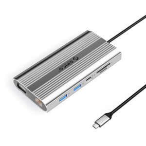 Orico XDR 12in1 USB-C Docking Station USB-A USB-C HDMI 4K VGA RJ45 Gigabit PD 100W SD and microSD Card Reader - Silver