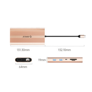 Orico XDR 12-in-1 USB-C Docking Station USB-A USB-C HDMI 4K VGA RJ45 Gigabit PD 100W SD and microSD Card Reader - Rose Gold - Image 3