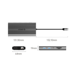 Orico XDR 12in1 USB-C Docking Station USB-A USB-C HDMI 4K VGA RJ45 Gigabit PD 100W SD and microSD Card Reader - Gray - Image 3