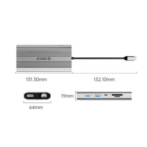 Orico XDR 12in1 USB-C Docking Station USB-A USB-C 2x HDMI 4K 60Hz DisplayPort 4K 60Hz RJ45 Gigabit PD 100W SD and microSD Card Reader - Silver - Image 2