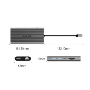 Orico XDR 12in1 USB-C Docking Station USB-A USB-C 2x HDMI 4K 60Hz DisplayPort 4K 60Hz RJ45 Gigabit PD 100W SD and microSD Card Reader - Gray - Image 2