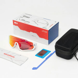 Rockbros SP383 Shining Warrior Cycling Glasses - Matte White Frame, Polarized Red Lenses - Image 4