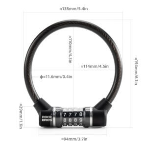 Rockbros 87639-4 bicycle lock with code and steel cable - black - Image 2