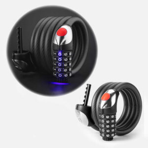 Rockbros RKS531 bicycle lock with 5-digit code, steel cable, 120 cm, with LED lighting - black - Image 4