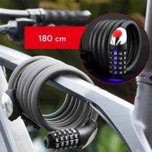 Rockbros RKS531 bike lock with 5-digit code, steel cable, 180 cm, with LED lighting - black - Image 4