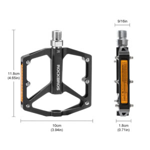 Rockbros K371 Reflective Aluminum Bicycle Pedals with Sealed Bearings - Black - Image 3