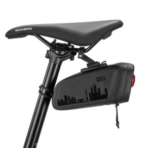 Rockbros AS-141 Lightweight Bicycle Seat Bag with Smart Rear Light - Black - Image 3