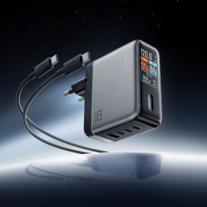 Cuktech AD1204U 120W Wall Charger with Display and USB-C Cable - sidabro spalvos - Image 3