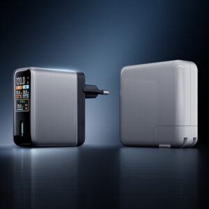 Cuktech AD1204U 120W Wall Charger with Display and USB-C Cable - sidabro spalvos - Image 4