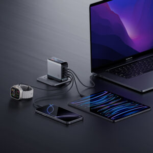 Cuktech AD1204U 120W Wall Charger with Display and USB-C Cable - sidabro spalvos - Image 5