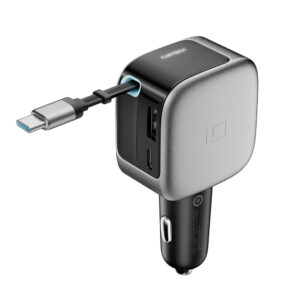 Cuktech CC903P 100W Car Charger with Display and 70cm Retractable USB-C Cable - Gray - Image 1