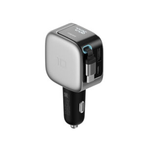 Cuktech CC903P 100W Car Charger with Display and 70cm Retractable USB-C Cable - Gray - Image 4