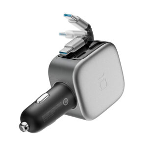 Cuktech CC903P 100W Car Charger with Display and 70cm Retractable USB-C Cable - Gray - Image 5