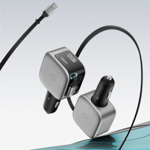 Cuktech CC903P 100W Car Charger with Display and 70cm Retractable USB-C Cable - Gray - Image 6