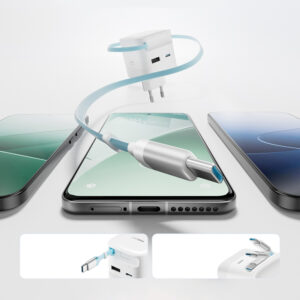 Cuktech AD653W 67W GaN 2x USB-C + USB-A Wall Charger with 70cm Retractable USB-C Cable - baltos spalvos - Image 4