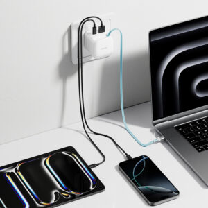 Cuktech AD653W 67W GaN 2x USB-C + USB-A Wall Charger with 70cm Retractable USB-C Cable - baltos spalvos - Image 6