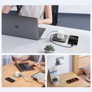 Cuktech AD653W 67W GaN 2x USB-C + USB-A Wall Charger with 70cm Retractable USB-C Cable - baltos spalvos - Image 9