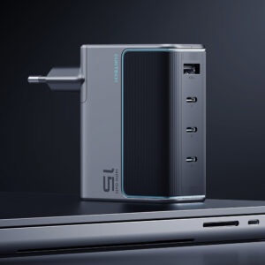 Cuktech AD1404UEU 140W GaN 3x USB-C + USB-A Wall Charger with USB-C Cable - pilkos spalvos - Image 3