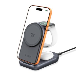 Tech-Protect A53 3IN1 MAGNETINIS MagSafe BELAIDIS ĮKROVIKLIS 25W QI2.2 TAMSIAI PILKAS - Image 2
