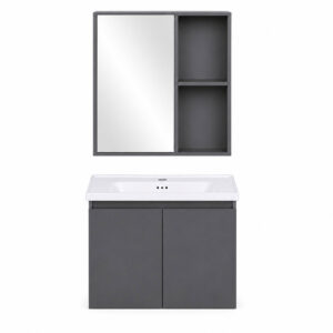 Vonios kambario spintelė su praustuvu ir veidrodžiu, pakabinamas baldų komplektas ModernHome - Image 3