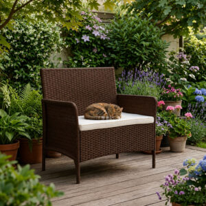 Dvivietė sodo sofa su pagalvėle, suoliukas balkonui, terasai ir sodui, ruda, MultiGarden - Image 3