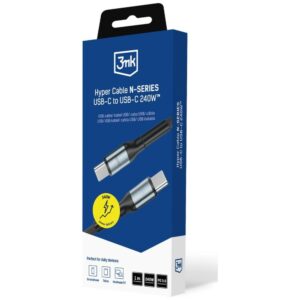 3MK Hyper kabelis N-SERIES USB-C to USB-C kabelis 1 m 48V/5A 240W juodos spalvos - Image 4
