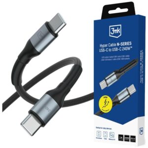 3MK Hyper kabelis N-SERIES USB-C to USB-C kabelis 1 m 48V/5A 240W juodos spalvos