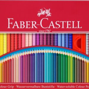 Spalvoti pieštukai Faber-Castell Grip, 48 spalvų, metalinėje dėžutėje