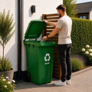 240L large wheelie bin with rubber wheels – yellow for plastic waste - Image 4
