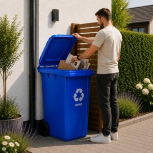 240L large wheelie bin with rubber wheels – blue for paper waste - Image 4