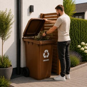 240L Large Wheelie Bin with Rubber Wheels – Brown for Organic (BIO) Waste - Image 4