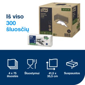 Šluostės Tork, virtuvinė valomoji W4 (473179), 1 sluoksnis, baltos spalvos, 80 vnt. - Image 2