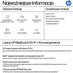 Notebook HP EliteBook 8 G1i 14 14"WUXGA/Ultra 5 228V/32GB/SSD512GB/Arc 130V/11PR Glacier Silver 3Y - Image 3