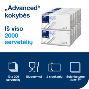Servetėlės Tork (477149), pietų servetėlės, 2 sluoksniai, 200vnt., baltos spalvos - Image 2