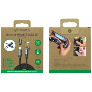 Kabelis 4smarts 540° Magnetic USB-C Kabelis Set GravityCord 240W 1.8m juodos spalvos - Image 5