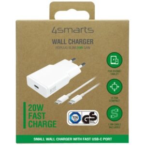 Cable Set 4smarts PDPlug Slim 20W GaN USB-C Wall Charger + 1.5m USB-C Cable baltos spalvos - Image 5
