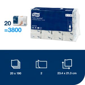 Servetėlės Tork Xpress Multifold Universal H2 (471103), 2 sluoksniai, baltos spalvos, 190 lapelių - Image 4