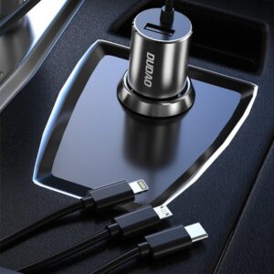Dudao 3in1 USB Car Charger 3.4A Built-in Lightning / USB Type C / Micro USB Cable Black (R5ProN Black) - Image 4