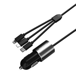 Dudao 3in1 USB Car Charger 3.4A Built-in Lightning / USB Type C / Micro USB Cable Black (R5ProN Black) - Image 8