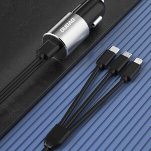 Dudao 3in1 USB Car Charger 3.4A Built-in Lightning / USB Type C / Micro USB Cable Black (R5ProN Black) - Image 2