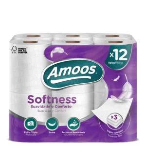 Tualetinis popierius AMOOS, 3 sluoksnių, baltos spalvos, 12 vnt./pak.