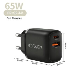 TECH-PROTECT NCA65W-GAN 2 PRIEVADŲ TINKLO ĮKROVIKLIS PD 65W / QC3.0 JUODAS - Image 4