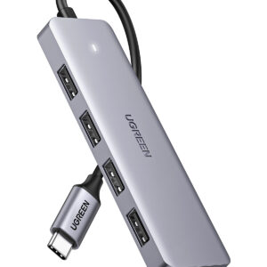 Šakotuvas USB-C 4 prievadų (USB 3.0) 15cm su USB-C lizdu maitinimui, pilkas