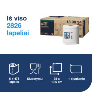 Popieriniai rankšluosčiai Tork Wiping Centerfeed M2 (130034), 1 sluoksnis, baltos spalvos, 165 m - Image 3